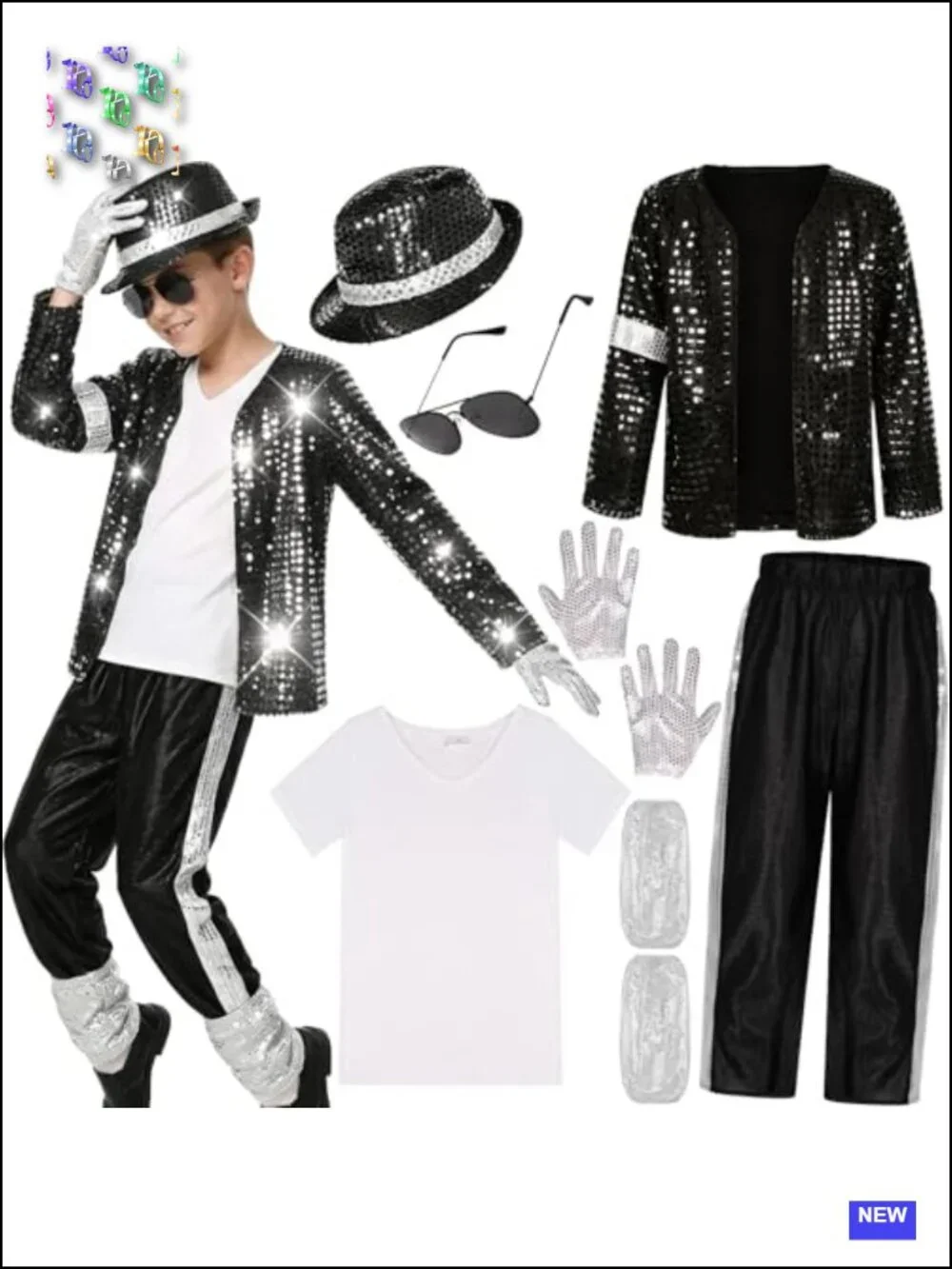 Kids 80s 90s Pop Star Costume Sequined Dance Party Outfit Halloween